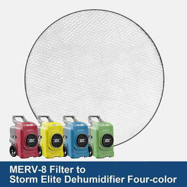 AlorAir Replacement MERV-8 Filters for Storm Elite Dehumidifiers 3 Pack showing compatible dehumidifiers