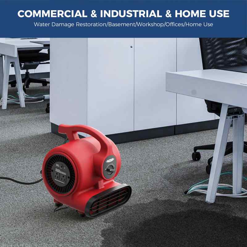 AlorAir 600 CFM Air Mover Blower Fan shown drying a puddle