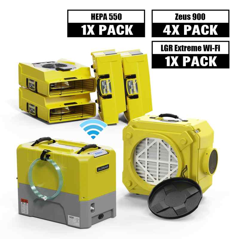 ALORAIR Water Damage Restoration Package - 1 x LGR Commercial Wifi Dehumidifier, 4 x Air Movers, and 1 x HEPA 550 Air Scrubber