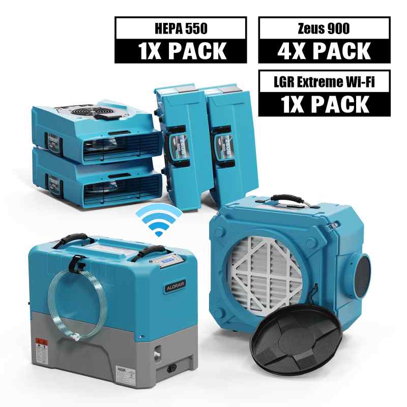 ALORAIR Water Damage Restoration Package - 1 x LGR Commercial Wifi Dehumidifier, 4 x Air Movers, and 1 x HEPA 550 Air Scrubber