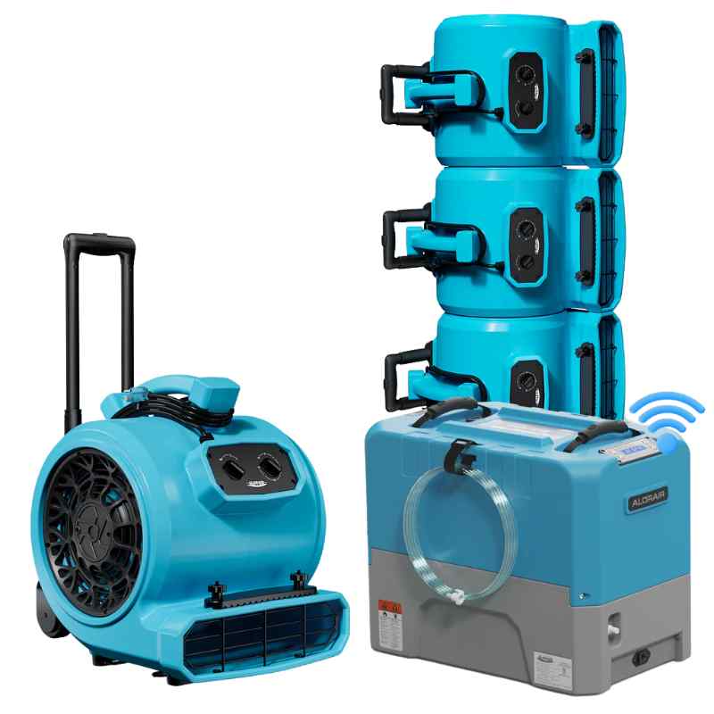Alorair Water Damage Restoration Package 1 x Storm LGR Extreme WIFI Dehumidifier 4 x GE4000HTC Air Movers group main view