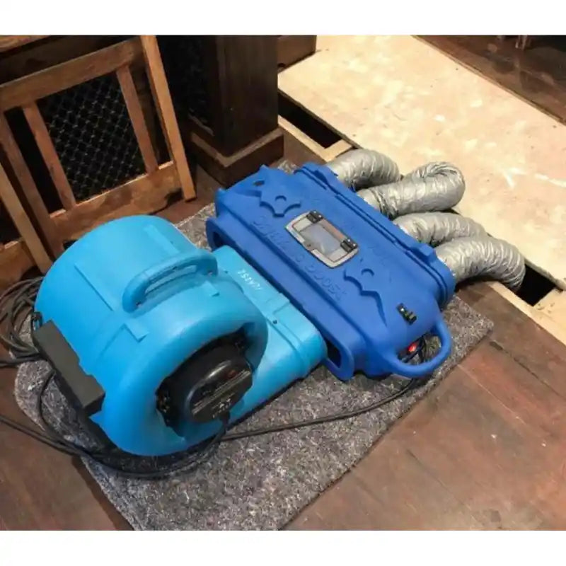 DBK Drymatic - #FGPH109FK, Boost Bar Full Adaptor Kit showing real life example under floor drying