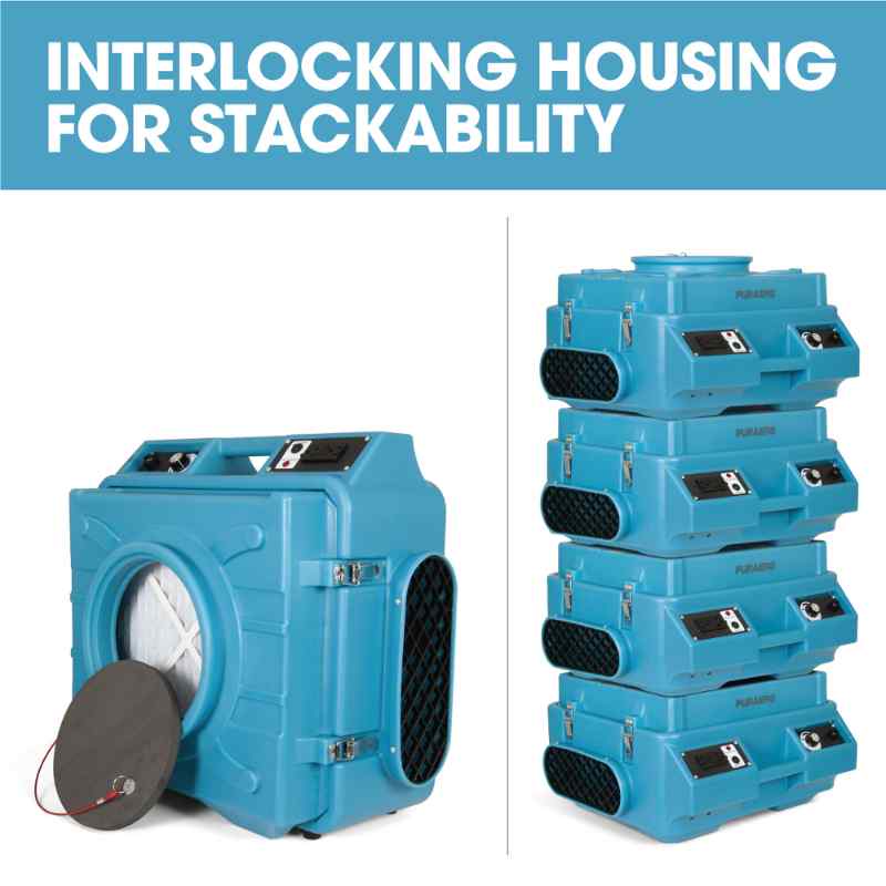 PURAERO AIR SCRUBBER PA-600-HAS-BL in blue showing stackability