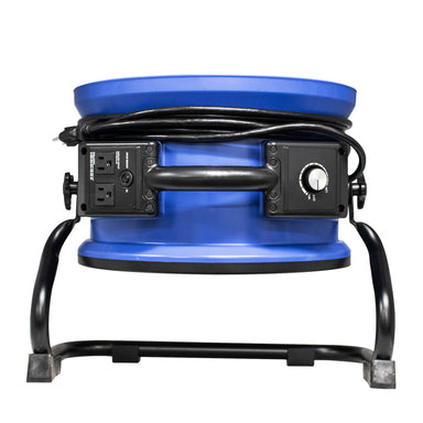 top view of a blue xpower x 35ar professional high temp axial fan showing the daisy chain outlets and speed knob