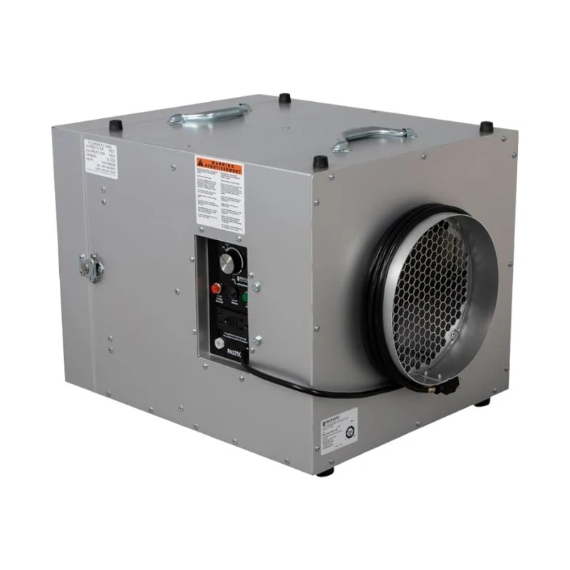 Abatement Technologies HEPA-AIRE PAS750  Portable Air Scrubber view of ducting area and control panel area on white background