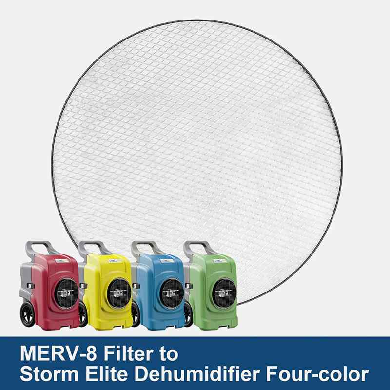 AlorAir Replacement MERV-8 Filters for Storm Elite Dehumidifiers 3 Pack showing compatible dehumidifiers