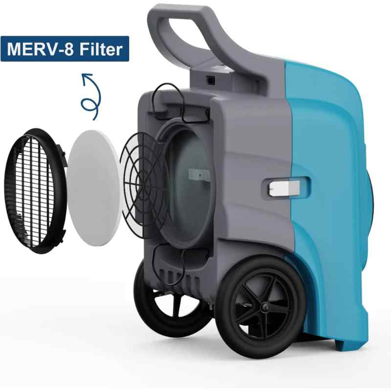 AlorAir Replacement MERV-8 Filters for Storm Elite Dehumidifiers 3 Pack showing replacement steps