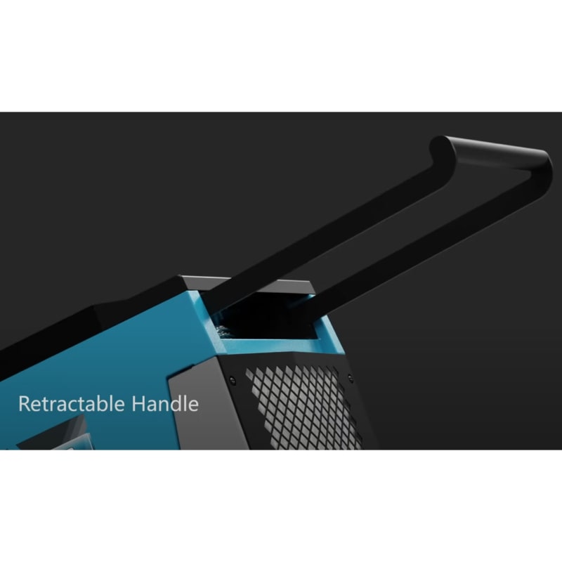 retractable handle view on a blue Alorair Storm LGR 850 Commercial Dehumidifier - 180 PPD