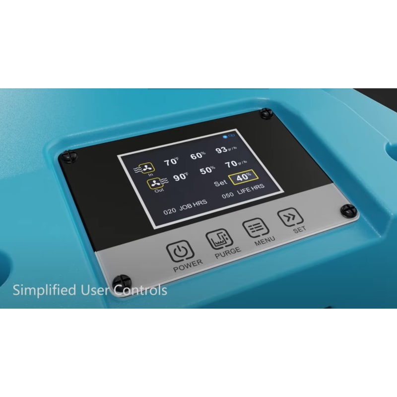 user controls on a blue Alorair Storm LGR 850 Commercial Dehumidifier - 180 PPD