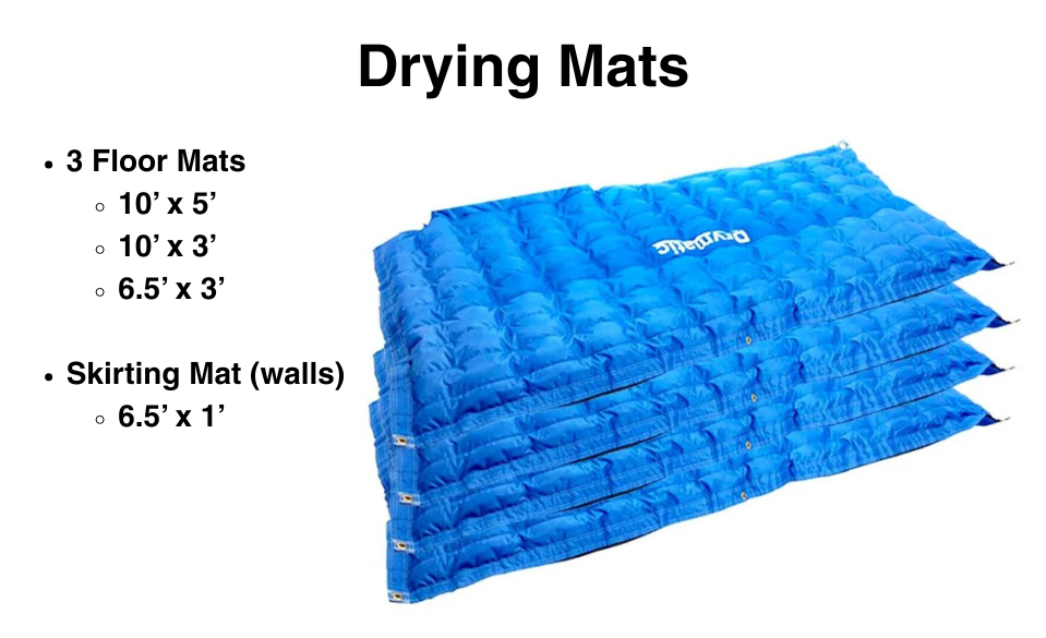 several drying mats for the DBK Drymatic water damage floor and wall mat drying system with injection kit elite package