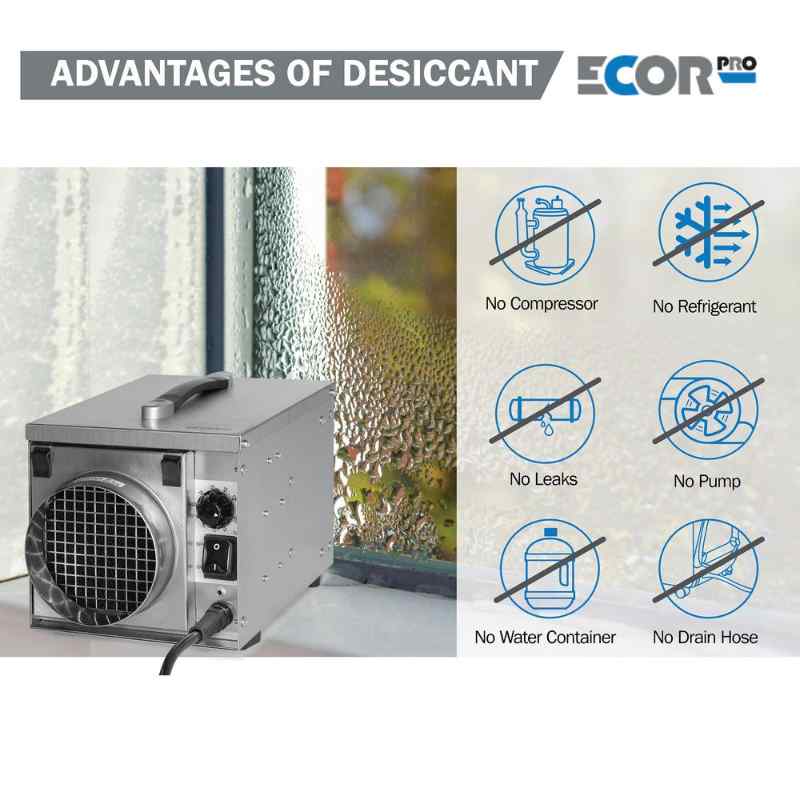 EcorPro EDP50-PRO Stainless Steel Desiccant Dehumidifier-50 PINT advantages