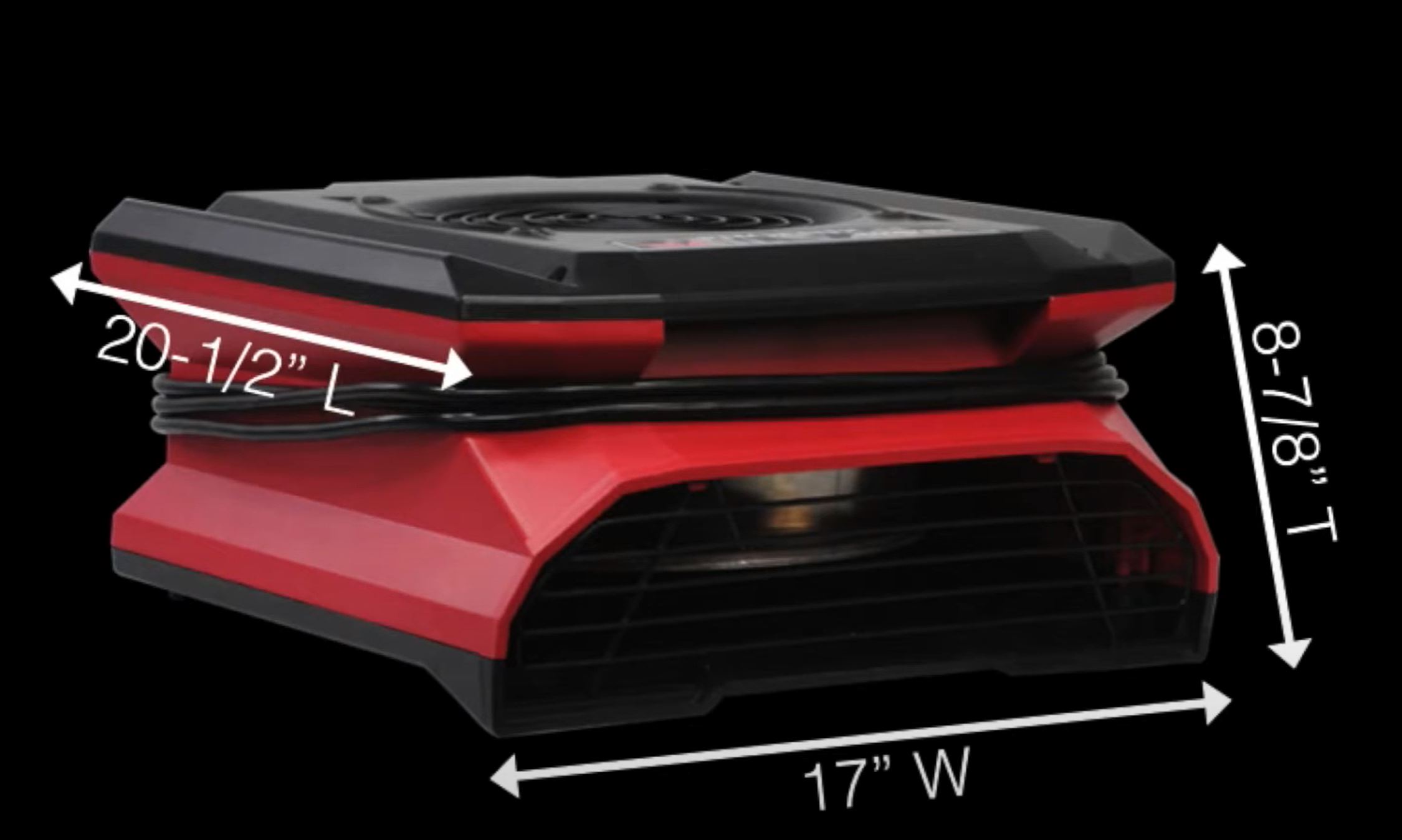 Phoenix AirMAX Radial Air Mover in red with dimensions