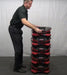 shows a man stacking red Phoenix AirMAX Radial Air Movers