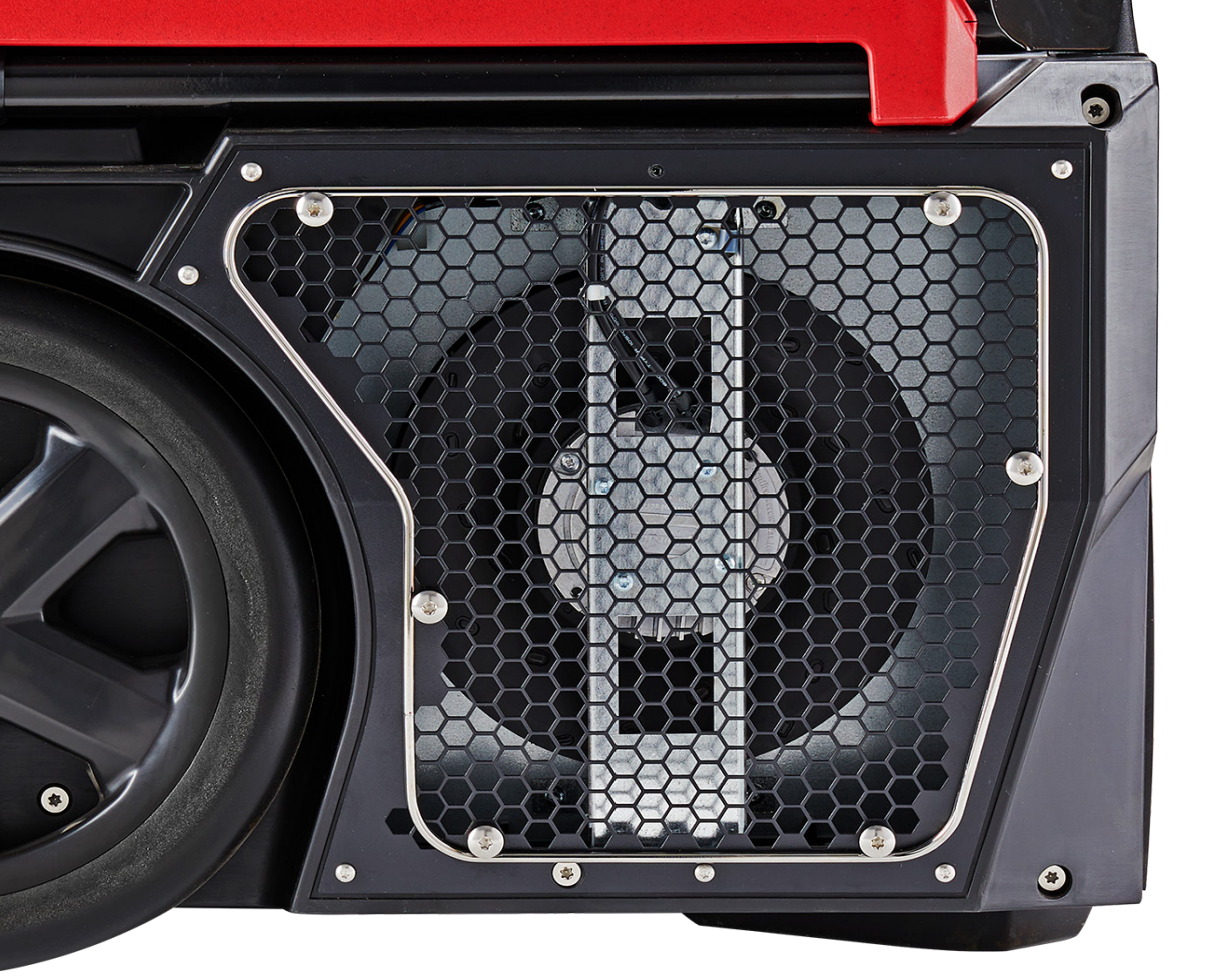 view of Phoenix DryMAX XL Pro LGR Dehumidifier in red showing fan view
