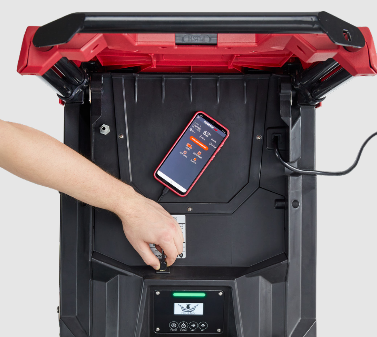 view of Phoenix DryMAX XL Pro LGR Dehumidifier in red usb connection area for remote monitoring