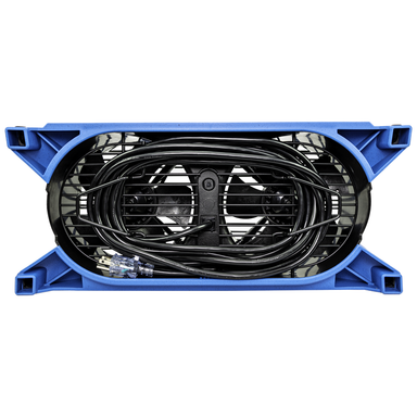back view showing cord storage for phoenix dual axial air mover in blue