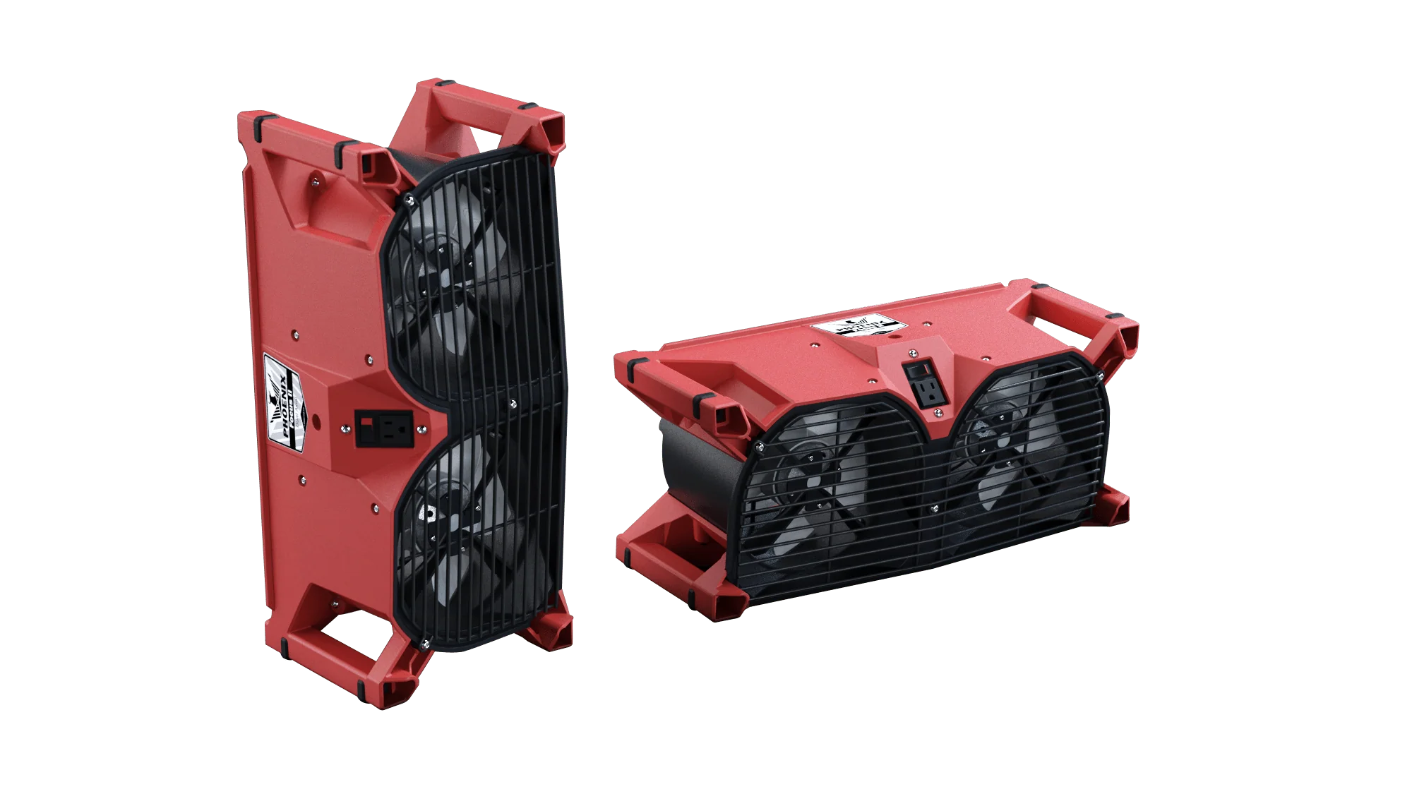 red phoenix focus ii dual axial air mover showing vertical and horizontal use