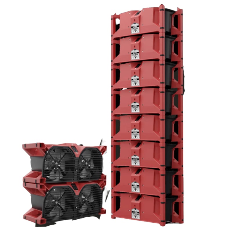 phoenix dual axial air mover in red view of 8 units stacked up