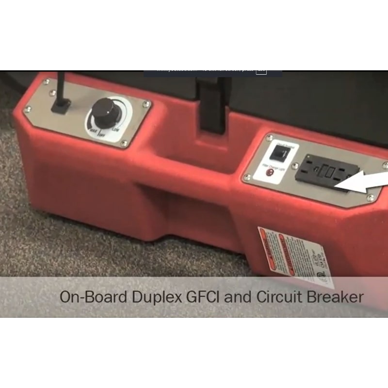 phoenix guardian r air scrubber
in red view of GFCI outlets and variable speed control knob