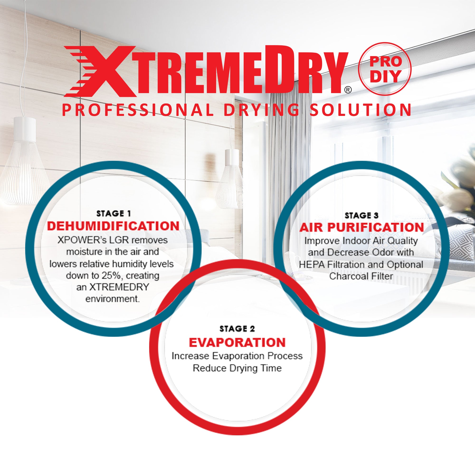 XTREMEDRY® Mojave Complete DIY Pro-Drying System for Water & Flood Damage Restoration stages