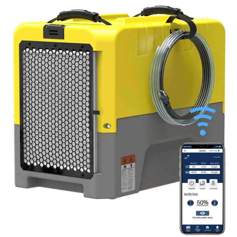 Storm LGR Extreme Commercial Dehumidifier with Wi-Fi in yellow with mobile app