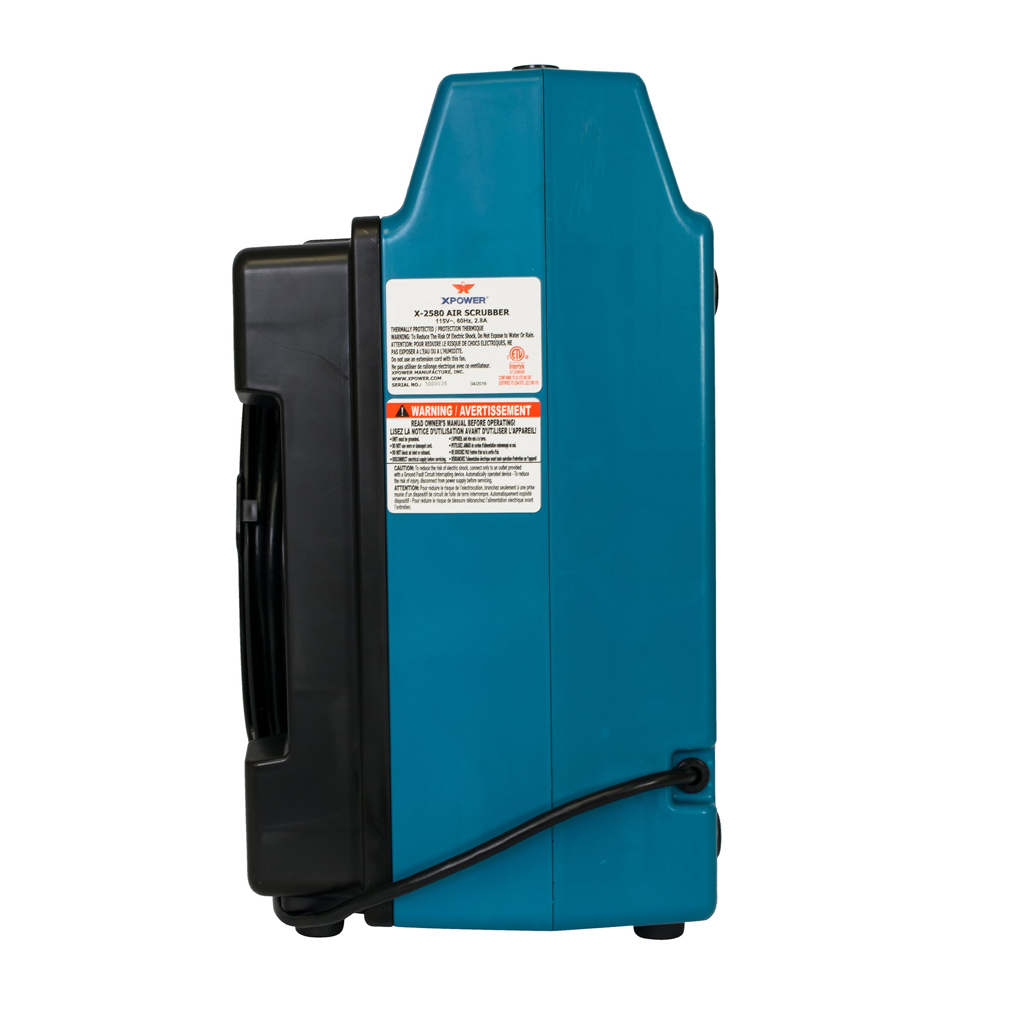 XPOWER X-2580 Professional 4-Stage HEPA Mini Air Scrubber left side view