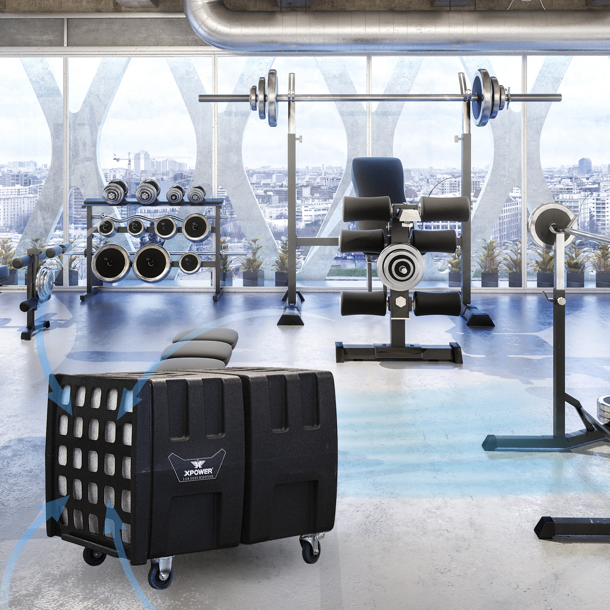 XPOWER AP-2000 Portable HEPA Air Scrubber & Air Filtration System - 2000 CFM  a gym