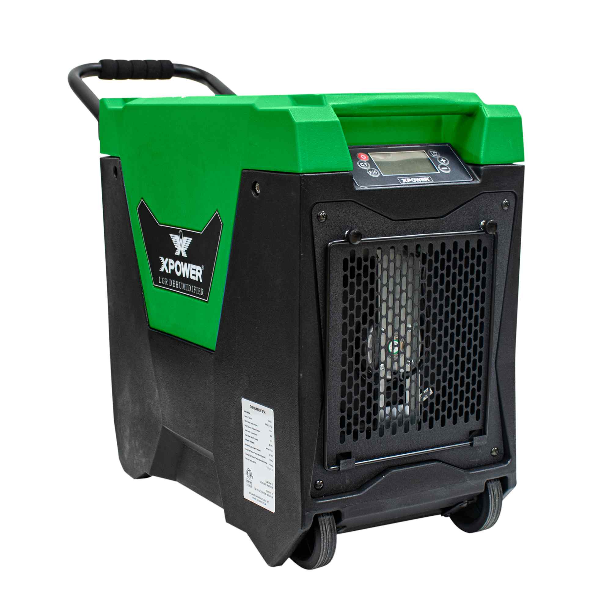 XPOWER XD-85L2 Commercial LGR Dehumidifier main view handle up in green