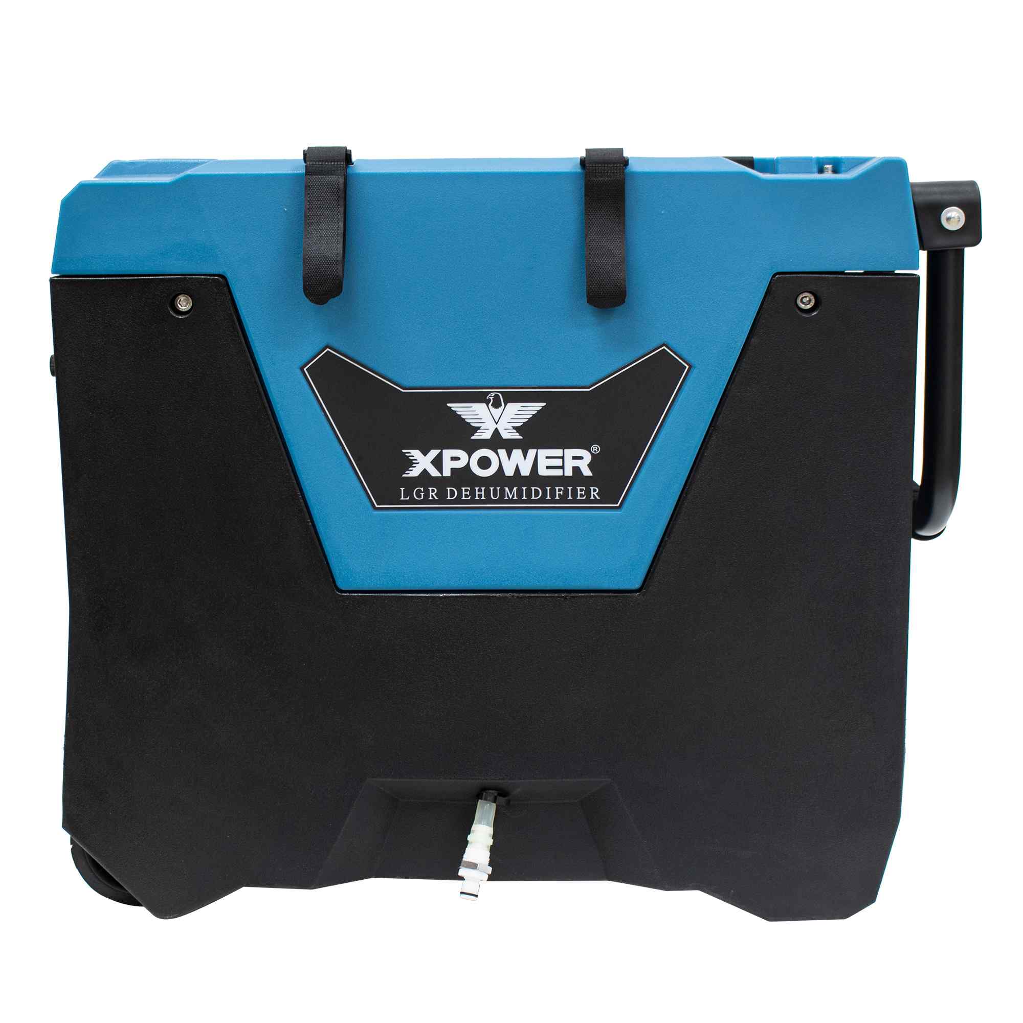 XPOWER XD-85L2 Commercial LGR Dehumidifier side view in blue handle down