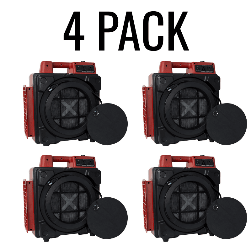 XPOWER X-2480A HEPA Mini Air Scrubber - 550 CFM water restoration equipment packages 4 pack in red