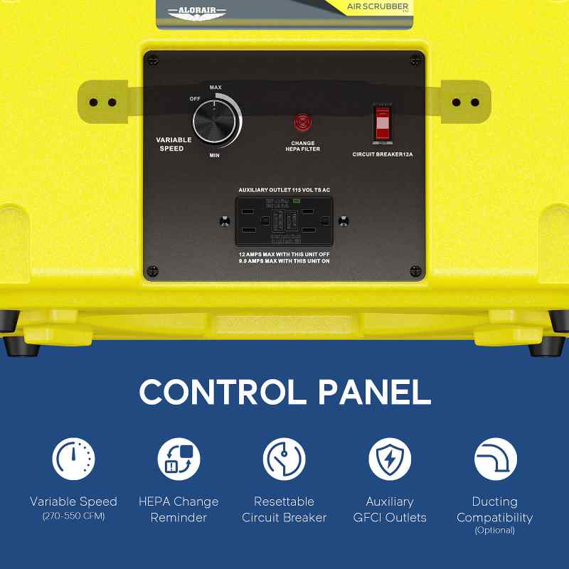 alorair air scrubber in yellow control panel view
