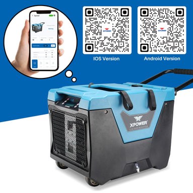 image showing mobile app control with XPOWER XD-125Li Low Grain Refrigerant (LGR) Dehumidifier