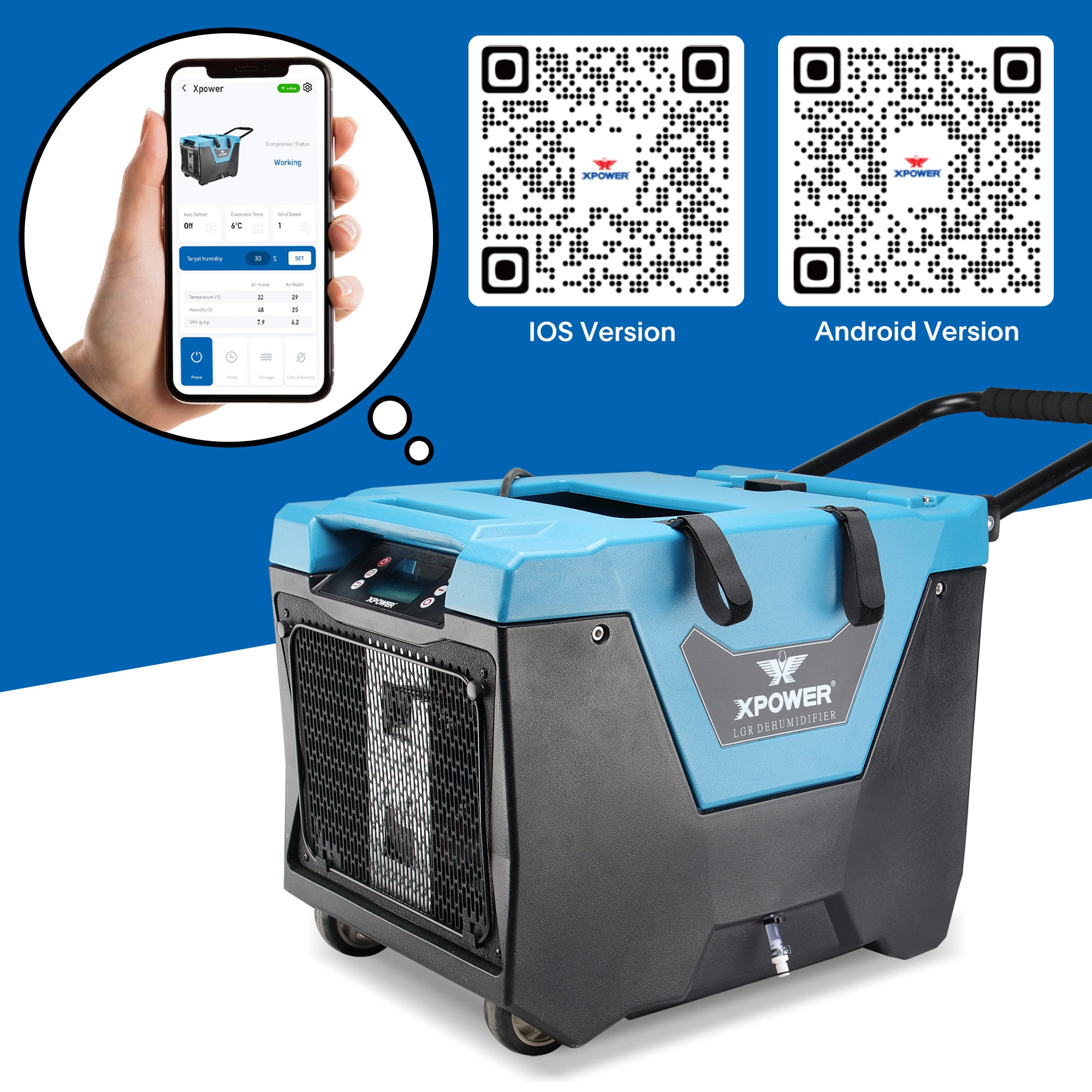 mobile app for XPOWER XD-125Li Low Grain Refrigerant (LGR) Dehumidifier - 220 PPD