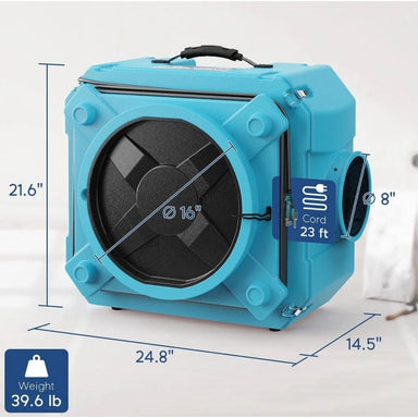 cleanshield hepa 550 with dimensions in blue