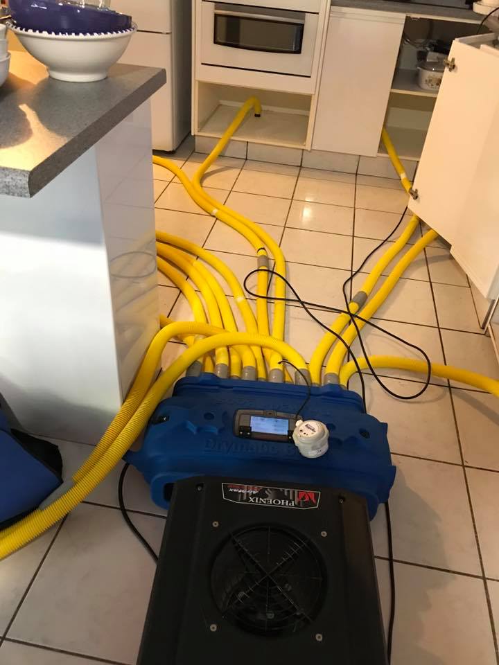DBK DRYMATIC - Floor & Wall Heat Drying System, #FGPH109, Boost Bar with 12 yellow hoses drying under cabinets