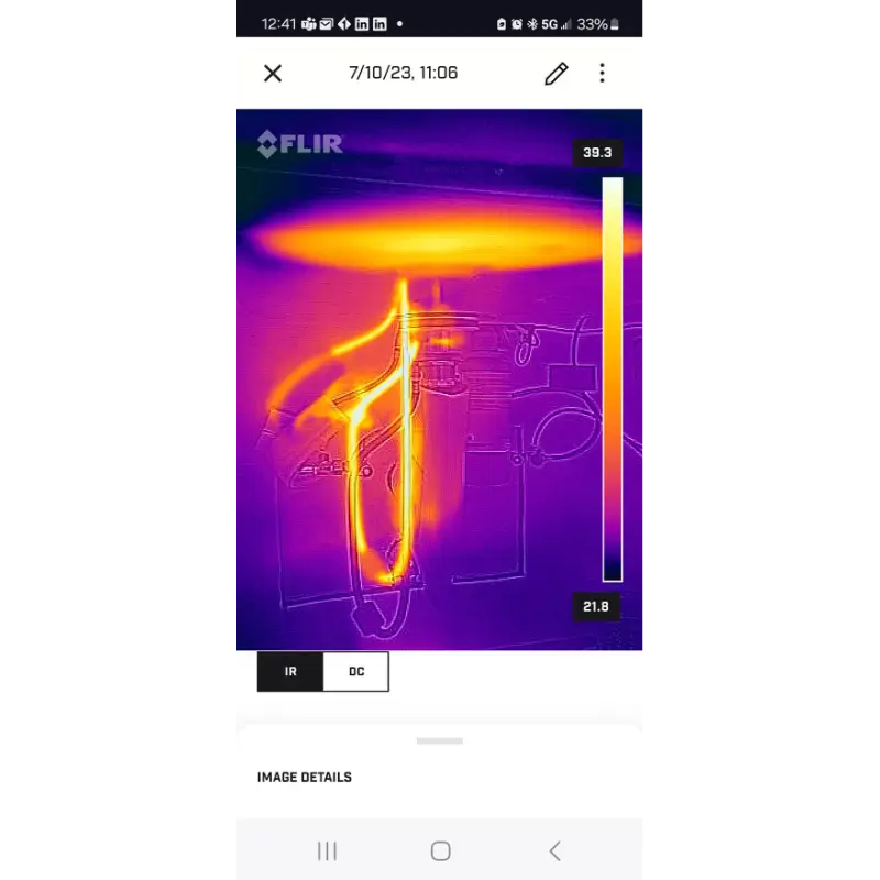 flir edge pro photo on flir app showing temperature detected