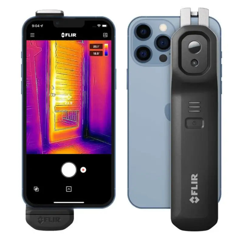 flir one edge pro front and back view on iphone