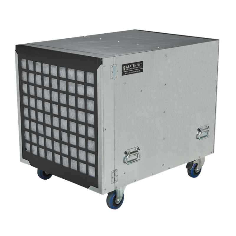 h2km negative air machine front angled view showing side of machine