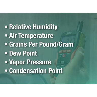 extech mo290 relative humidity air temperature, grains per pound, dew point, vapor pressure, condensation point