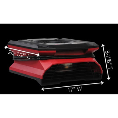 phoenix airmax radial air mover in red with dimensions shown