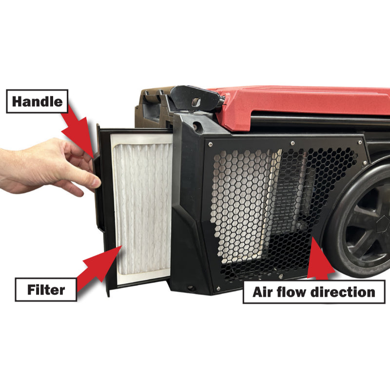 phoenix drymax xl pro in red view of air filter replacement process
