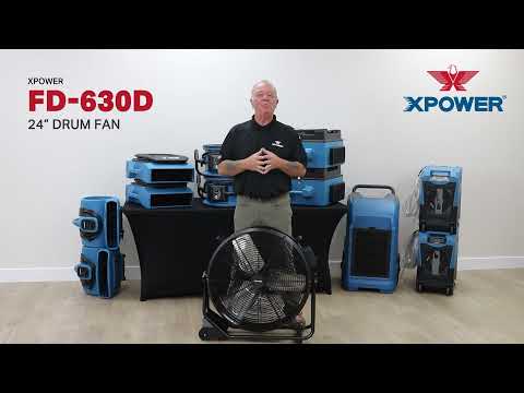vide of XPOWER FD-630D Brushless DC Motor High Velocity 24” Drum Fan