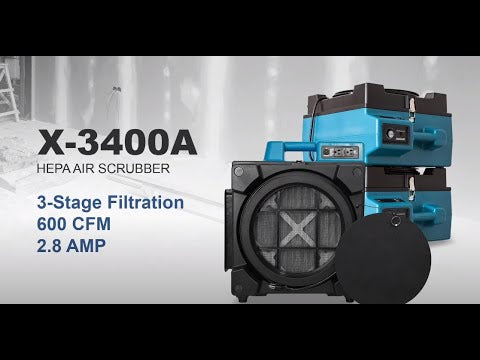 video of XPOWER X-3400A Professional 3-Stage HEPA Air Scrubber - 600 CFM