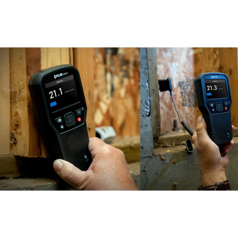 flir mr265 pin mode and pinless mode being used on wood