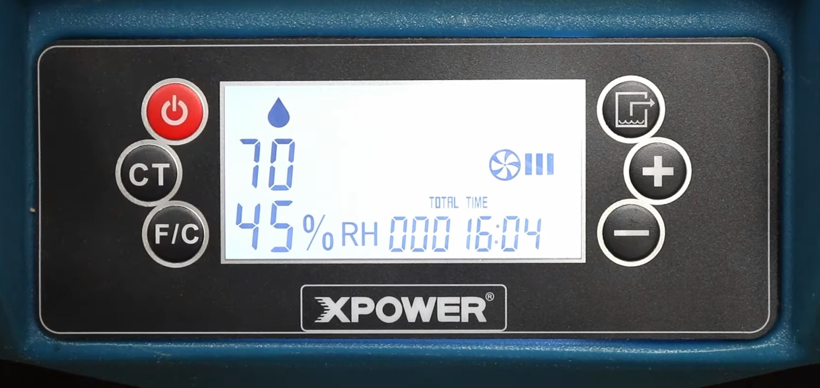 xpower water damage restoration kit 85l2 lgr dehumidifier control panel view