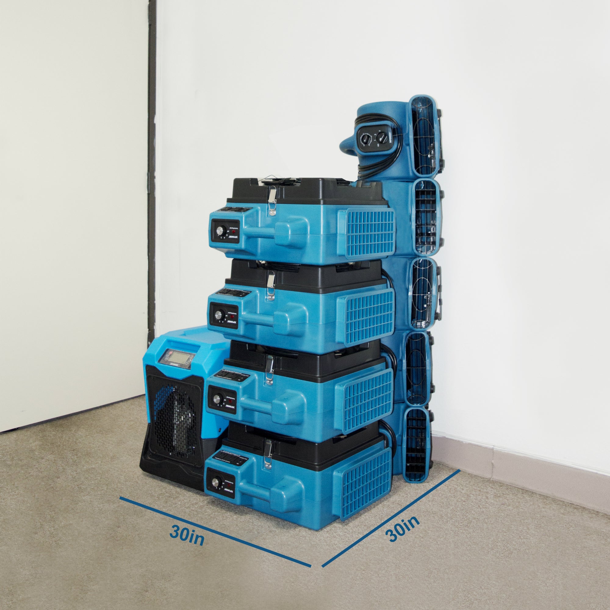 XPOWER X-2580 Professional 4-Stage HEPA Mini Air Scrubber stacked view in storage