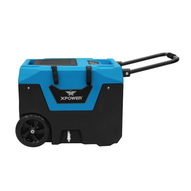 xpower xd 130li lgr dehumidifierin blue side view with handle extended