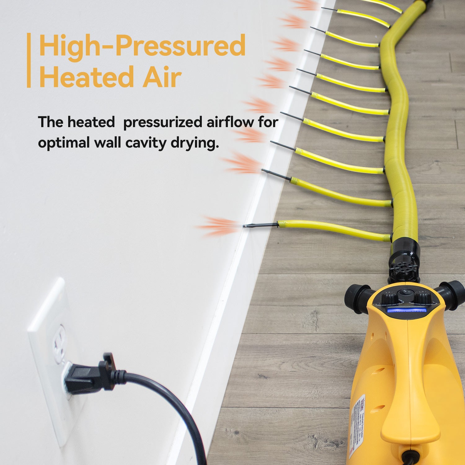 XPOWER PDS-Pro System Pressurized Wall Cavity Drying Kit Variable Speed Variable Heat Brushless Motor heating wall view
