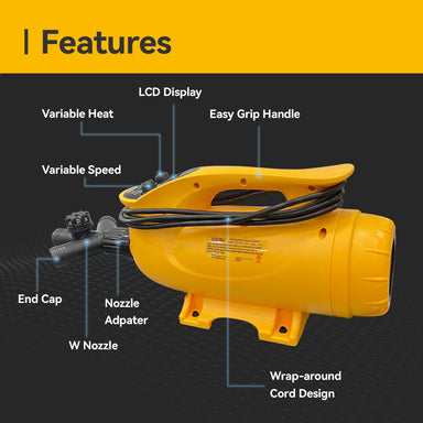 detailed image pointing out the various features of the XPOWER PDS-Pro System Pressurized Wall Cavity Drying Kit Variable Speed Variable Heat Brushless Motor