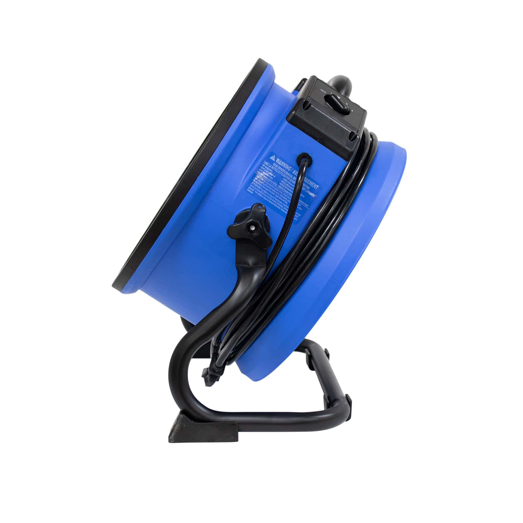 side view of an upward drying angle with a blue XPOWER P-39AR Professional Axial Fan
